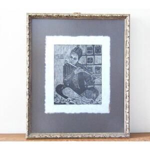 Ruth Leaf "Flute Player" Signed Woodcut Print 2nd State 145/150 Mid Century Art
